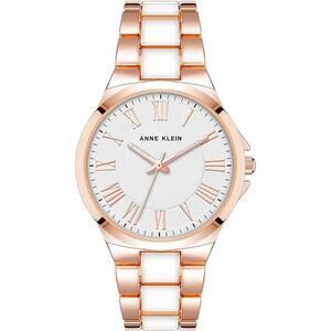 Anne Klein Women's Link Bracelet Watch Rose Gold Tone White Enamel 36mm NWT
